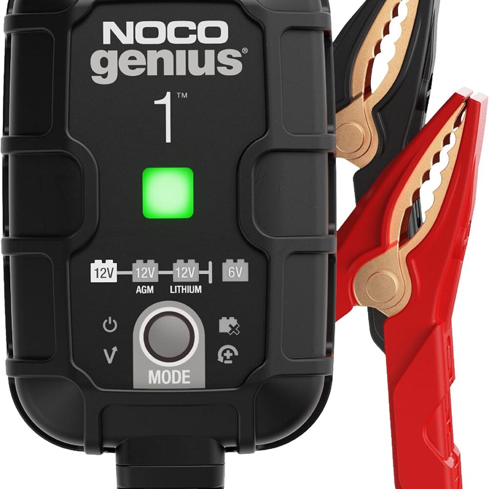 NOCO GENIUS1 1A 6/12V Smart Battery Charger, Trickle Charger & Maintainer | Overcharge Protection, Desulfator, Temperature Compensation, Force Mode, For Lead-Acid (Wet, Gel, AGM) & Lithium (LiFePO4)