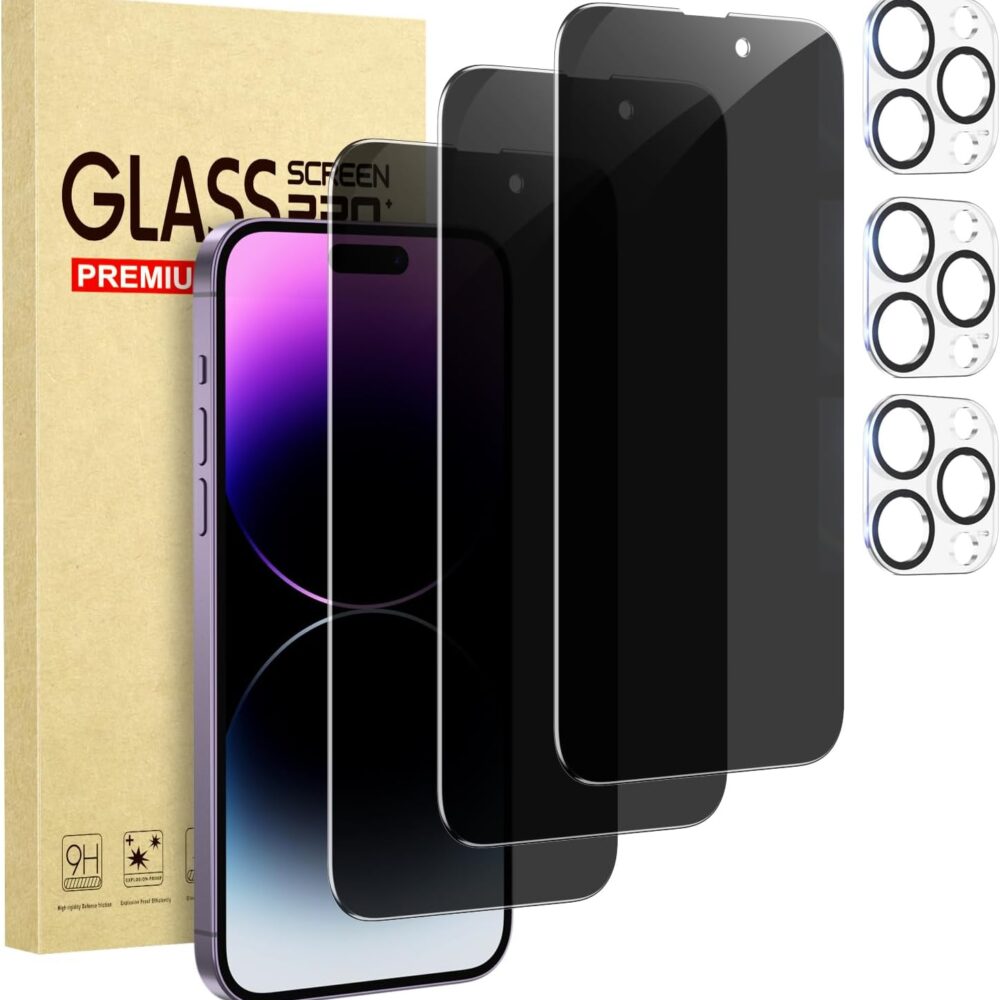 for iPhone14 Pro Max Privacy Screen Protector+Camera Lens Protector | 3 Pack Privacy Screen Protector +3 Pack Camera Lens Protector with Tempered Glass, HD，Touch Sensitive and Case Friendly