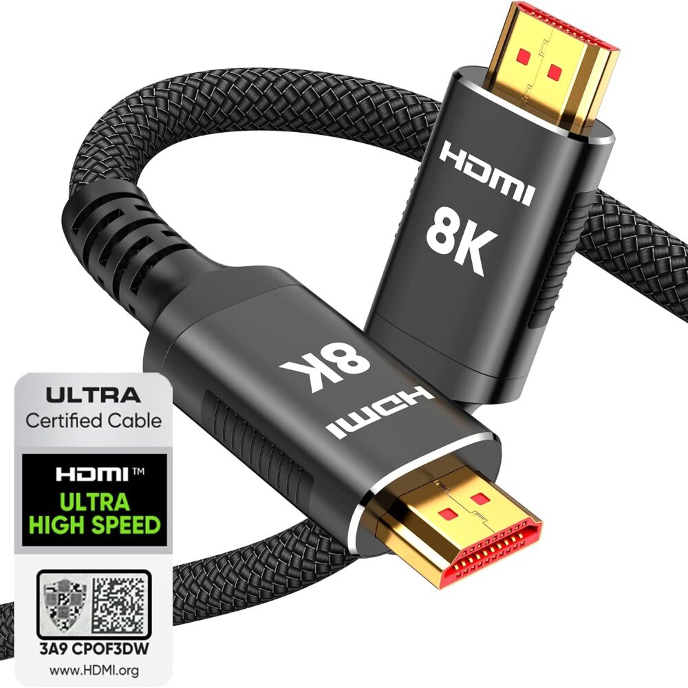 Snowkids 8K HDMI 2.1 Cable 10FT/3M Certified, 48Gbps Ultra High Speed Cord | Non-Slip,eARC 4K120 144Hz RTX 3090 HDR10 4:4:4 HDCP 2.2&2.3,Braided 8K@60Hz Compatible for TV/PS-5/X-box/Sound System