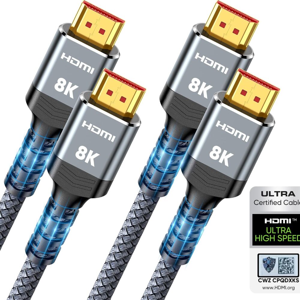 Highwings 8K HDMI 2.1 Cable 2-Pack 6.6FT, Certified 48Gbps Ultra High Speed | Braided Slim HDMI Cord, 8K60Hz 4K@120Hz 8K@60Hz, HDCP 2.2&2.3, eARC,Dynamic HDR,DTS:X Compatible for PS5/Blu-ray/Roku TV/HDTV