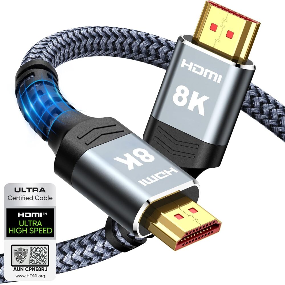 Highwings 8K 10K 4K HDMI Cable 48Gbps 6.6FT/2M, Certified Ultra High Speed | 2.1 HDMI Cable Braided Cord-4K@120Hz 8K@60Hz, DTS:X, HDCP 2.2 & 2.3, HDR 10 Compatible with DVD Player/PS5/HDTV/Blu-ray